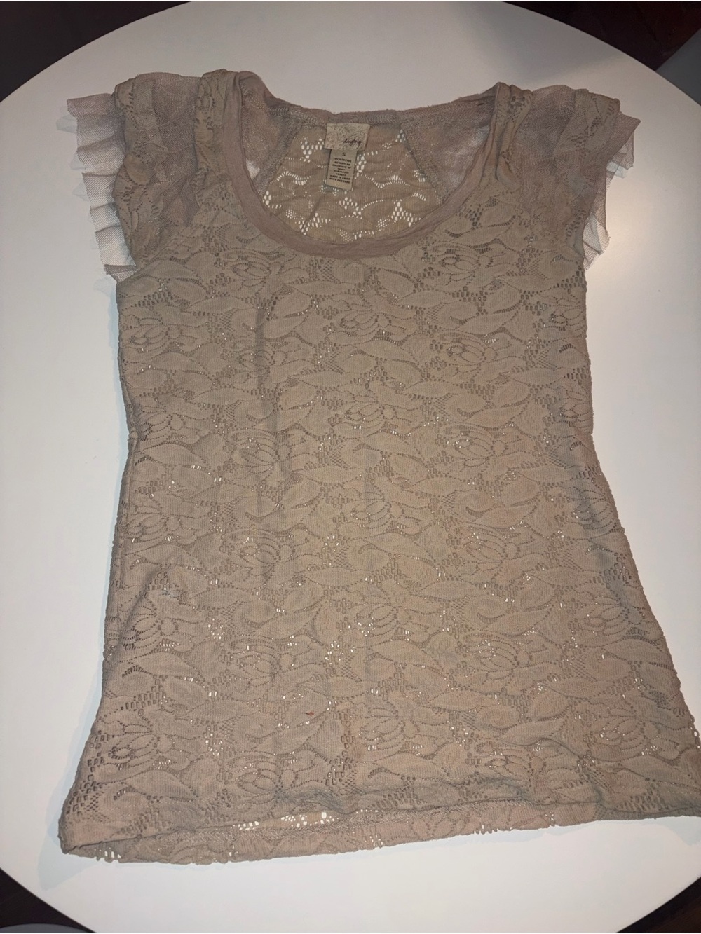 Daytrip Sheer Lace Cap Sleeve Cami in Beige